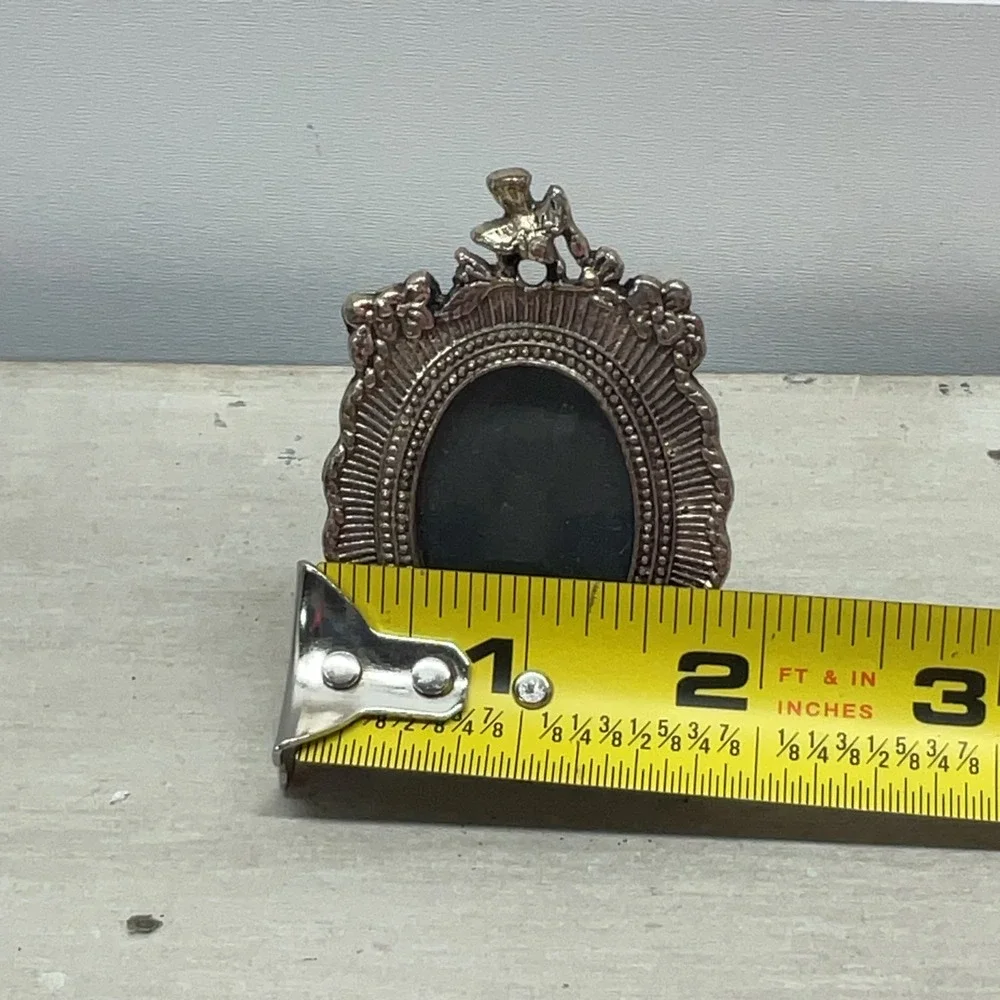 Vintage Miniature Silver Tone Ornate Oval Picture Frame Victorian Style 2.75